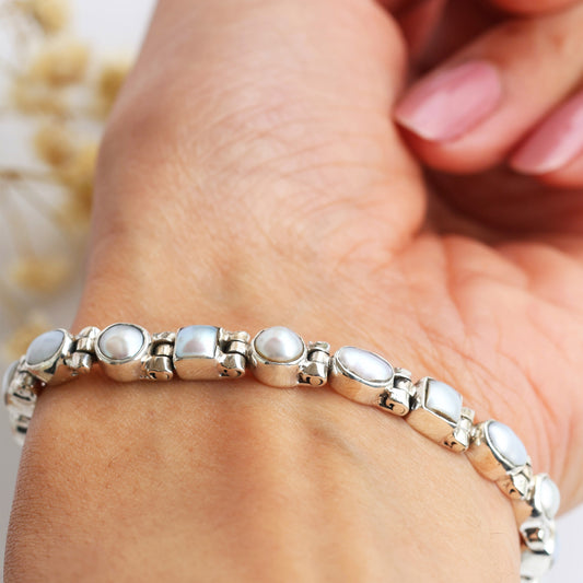 Elegant Pearl & Silver Bracelet