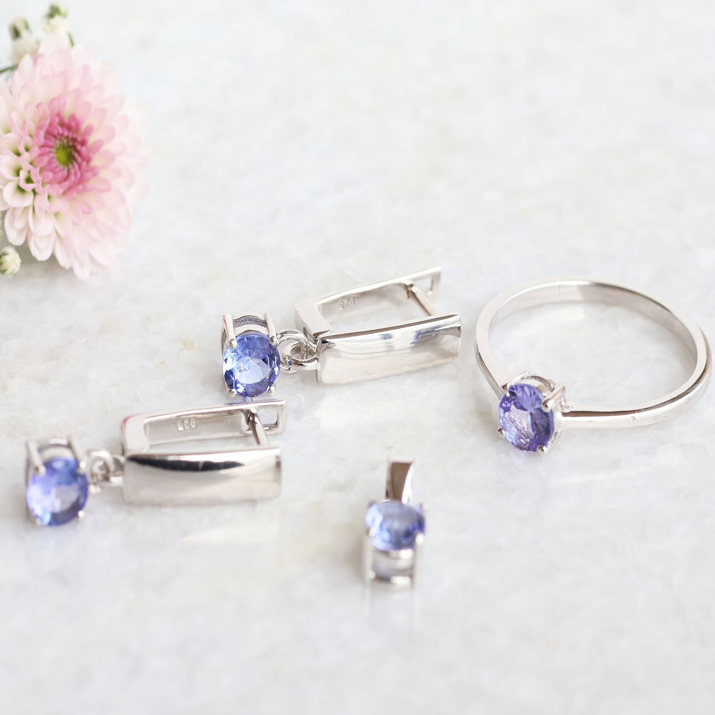 Tanzanite Ear Ring Pendant & Ring Set