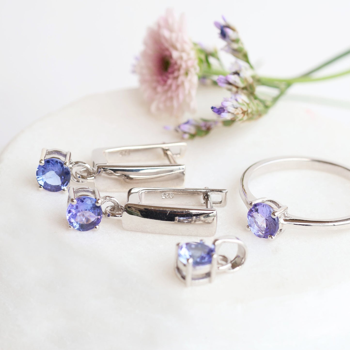 Tanzanite Ear Ring Pendant & Ring Set