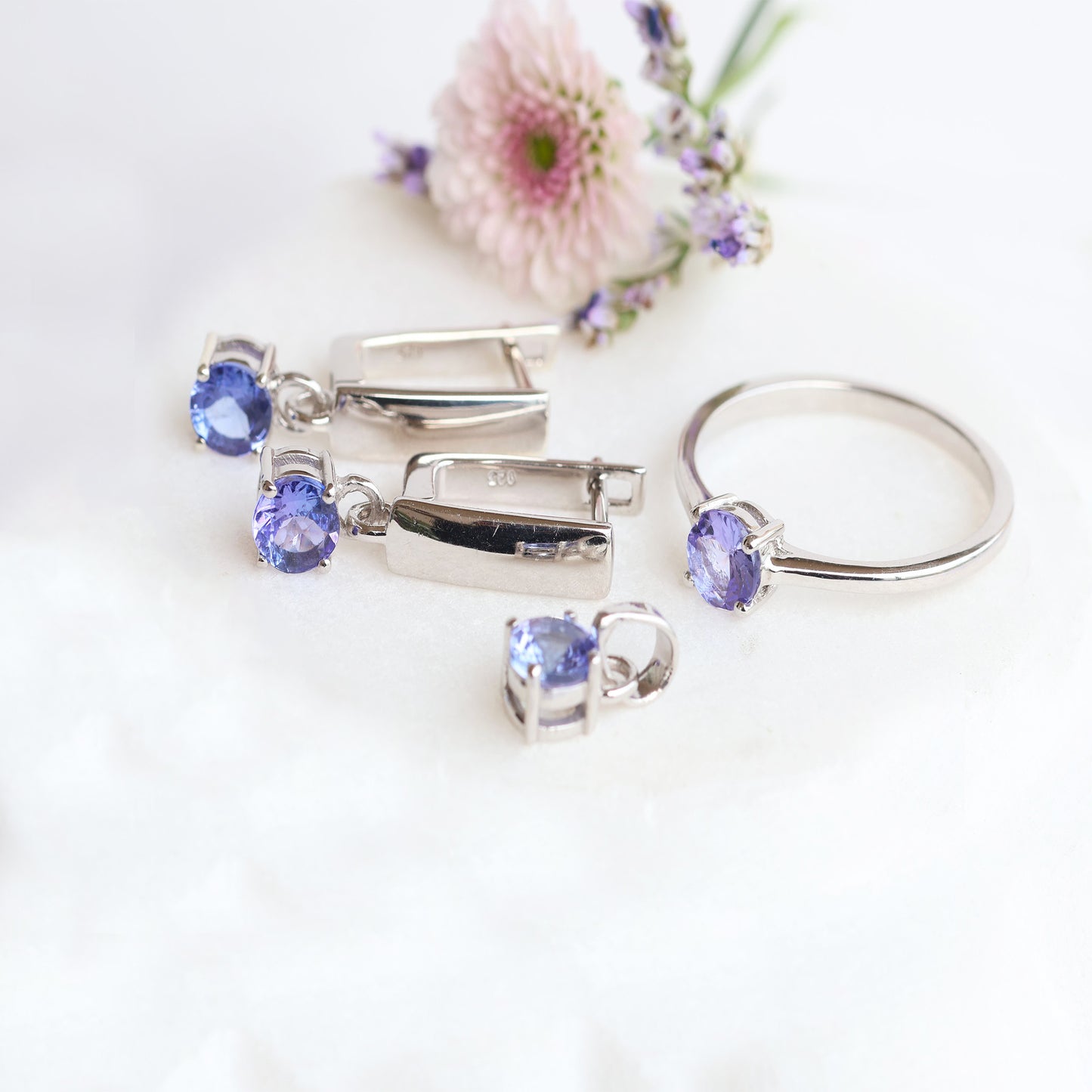 Tanzanite Ear Ring Pendant & Ring Set