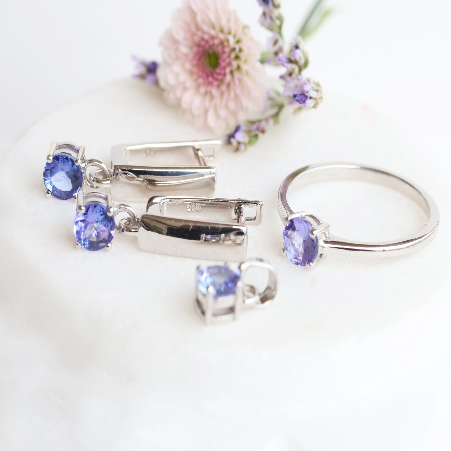 Tanzanite Ear Ring Pendant & Ring Set