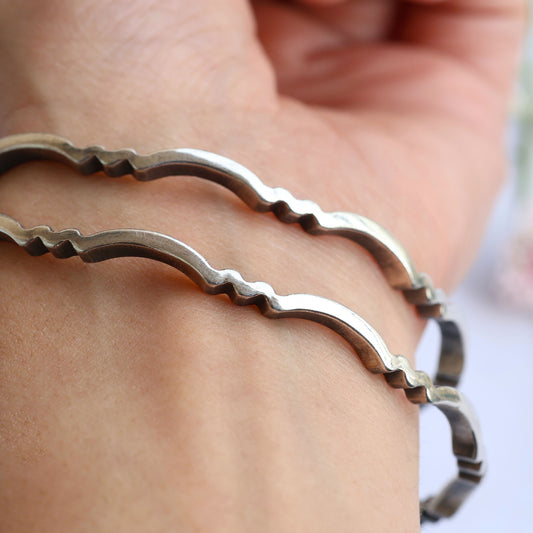 Stylised Silver Bangle Pair