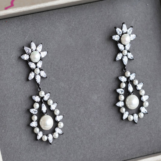 Exquisite Pearl & Cubic Zirconia Earrings