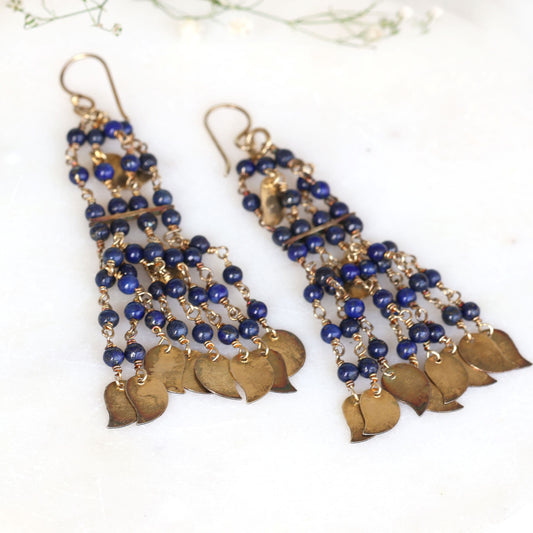 Gold Plated Blue Quarts Bead Earrings