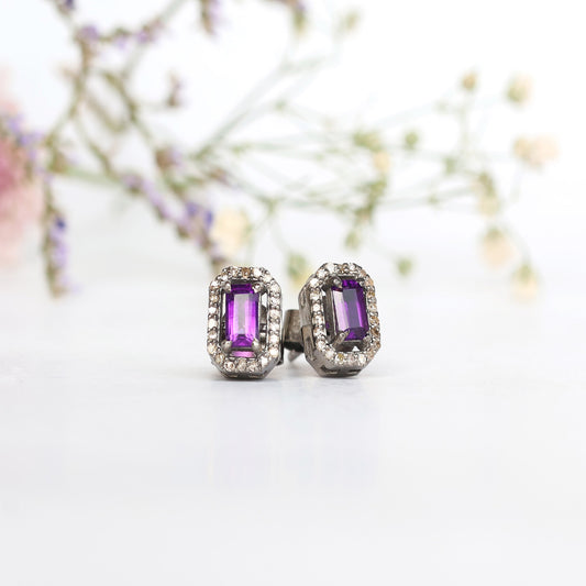 Amethyst Diamond Stud