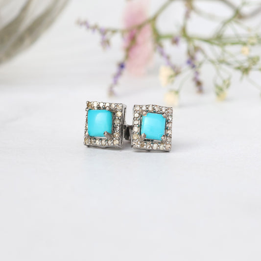 Turquoise Diamond Studs - Square