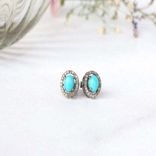 Turquoise Diamond Studs - Oval