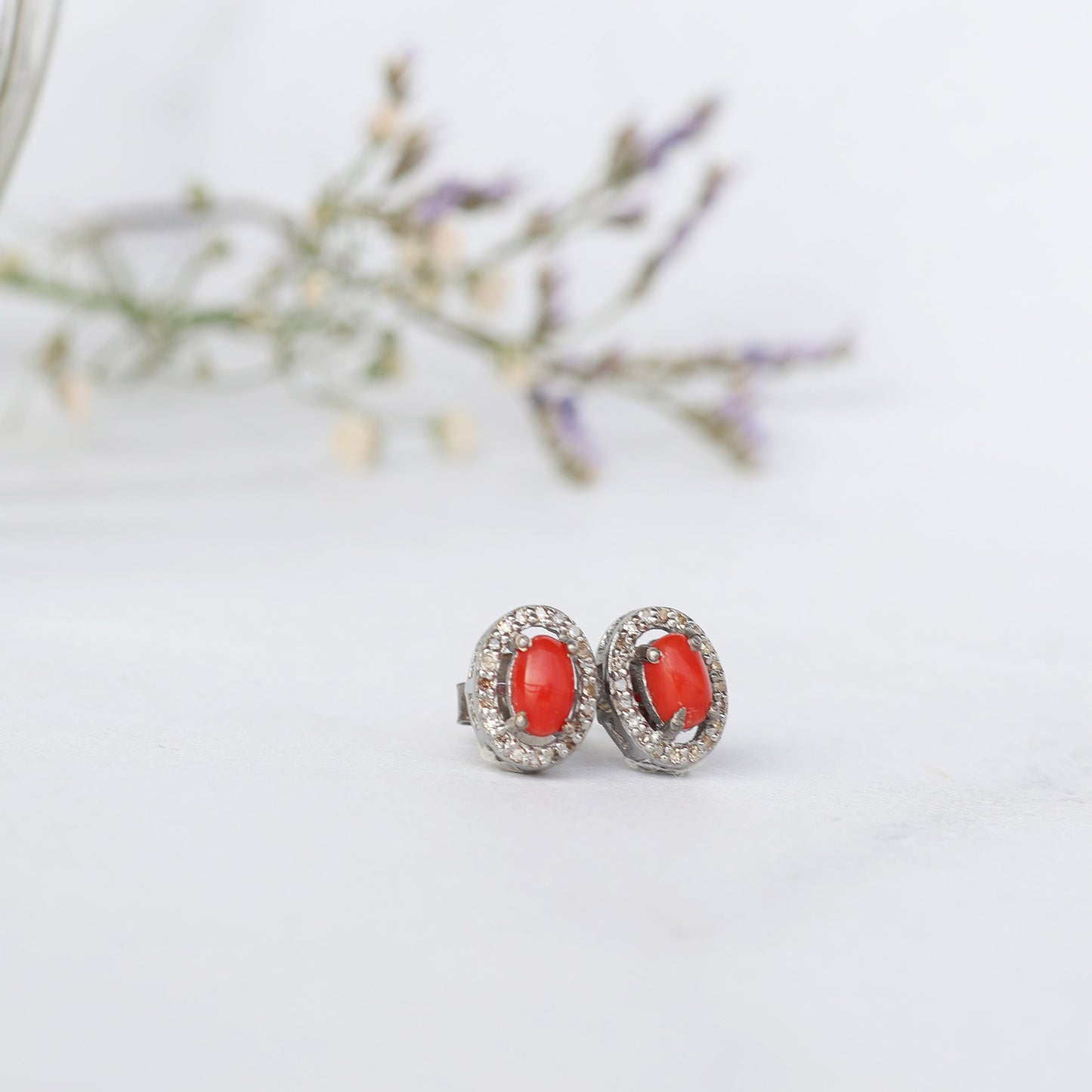 Coral Diamond Studs