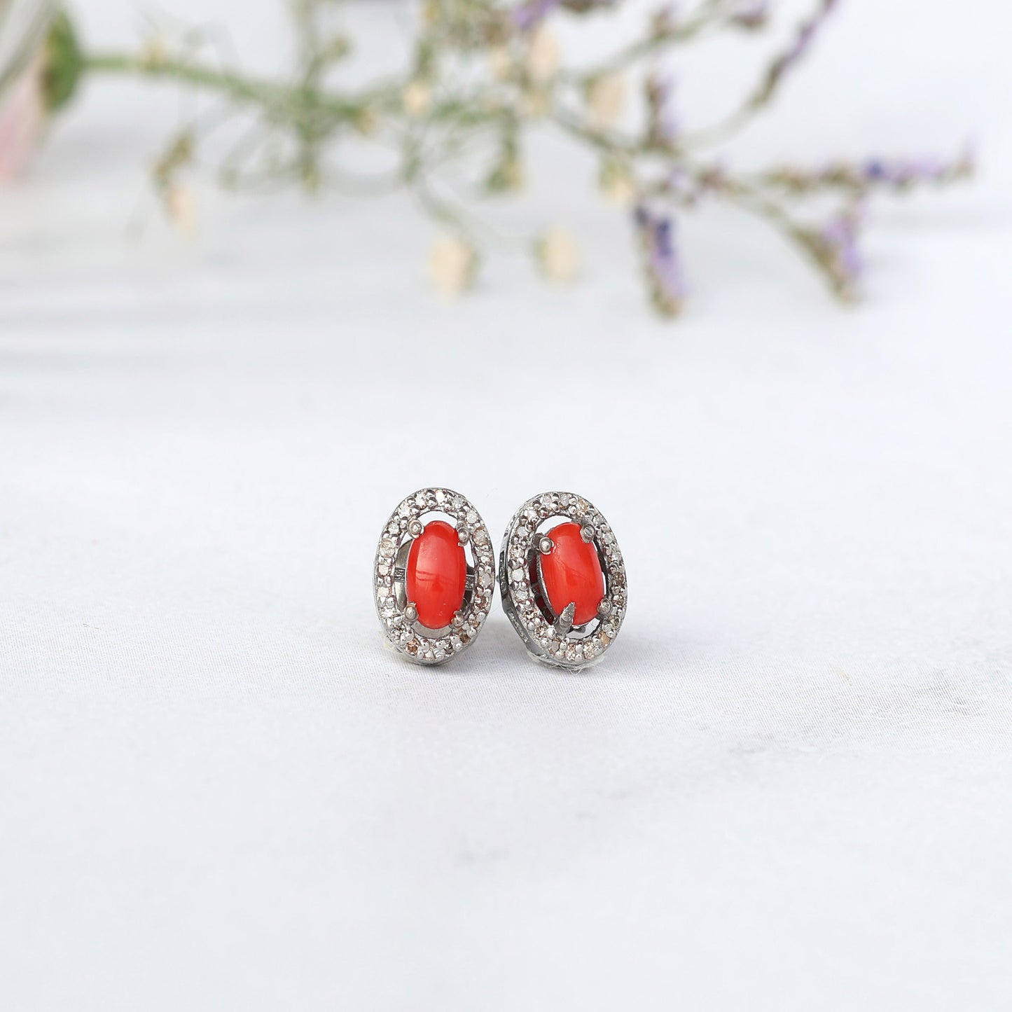 Coral Diamond Studs