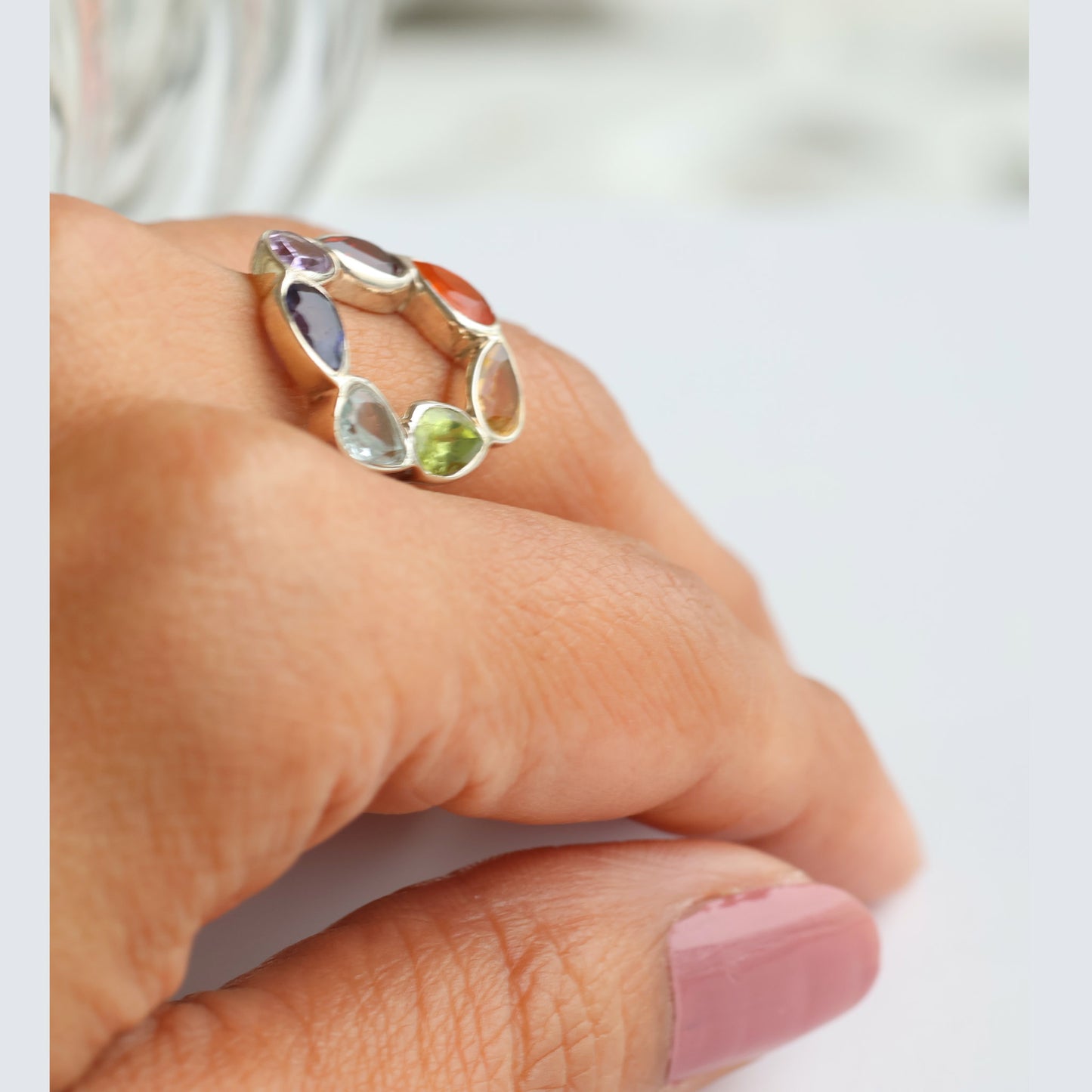 Multicoloured Gemstones Ring (Oval)