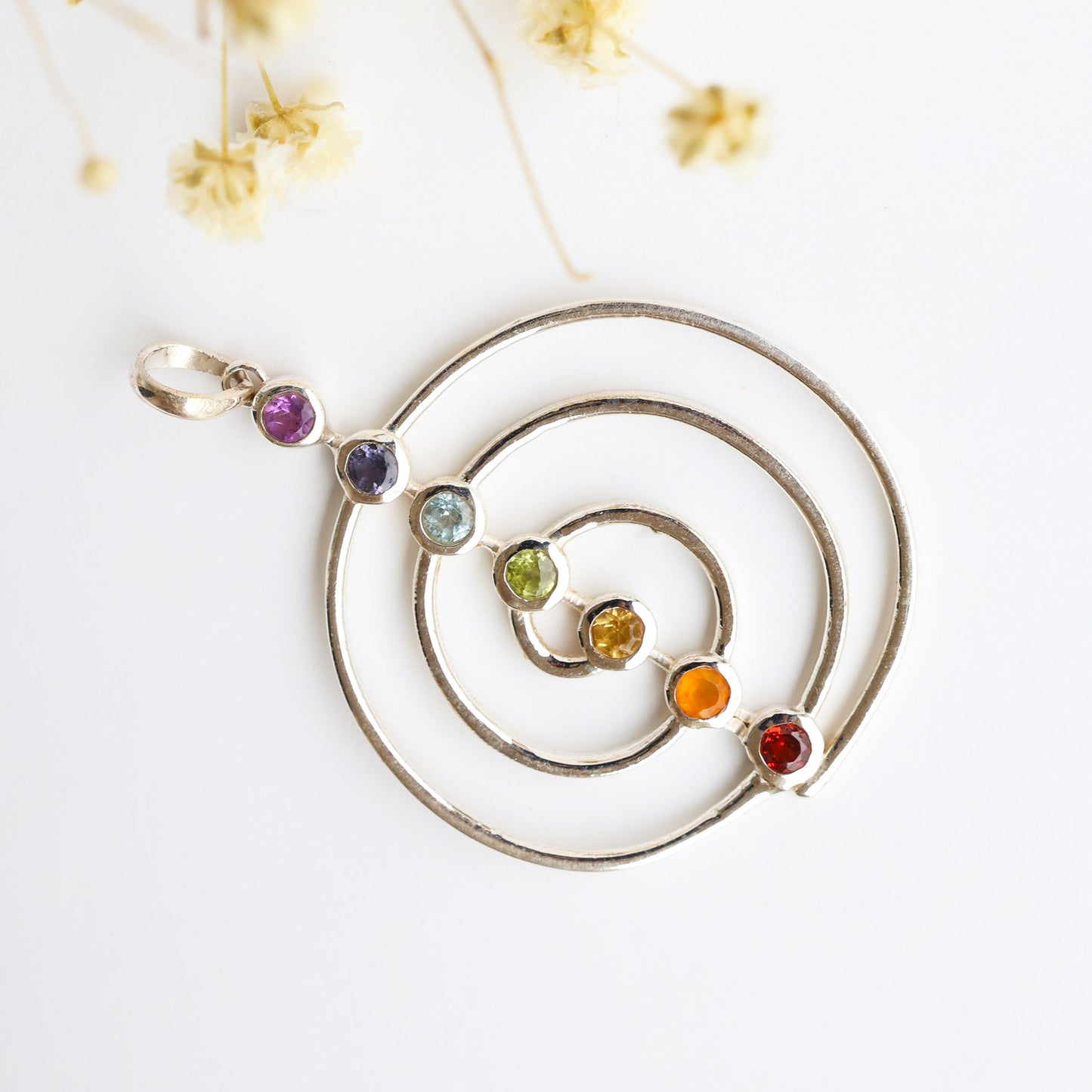 Multicoloured Stones Silver Pendant