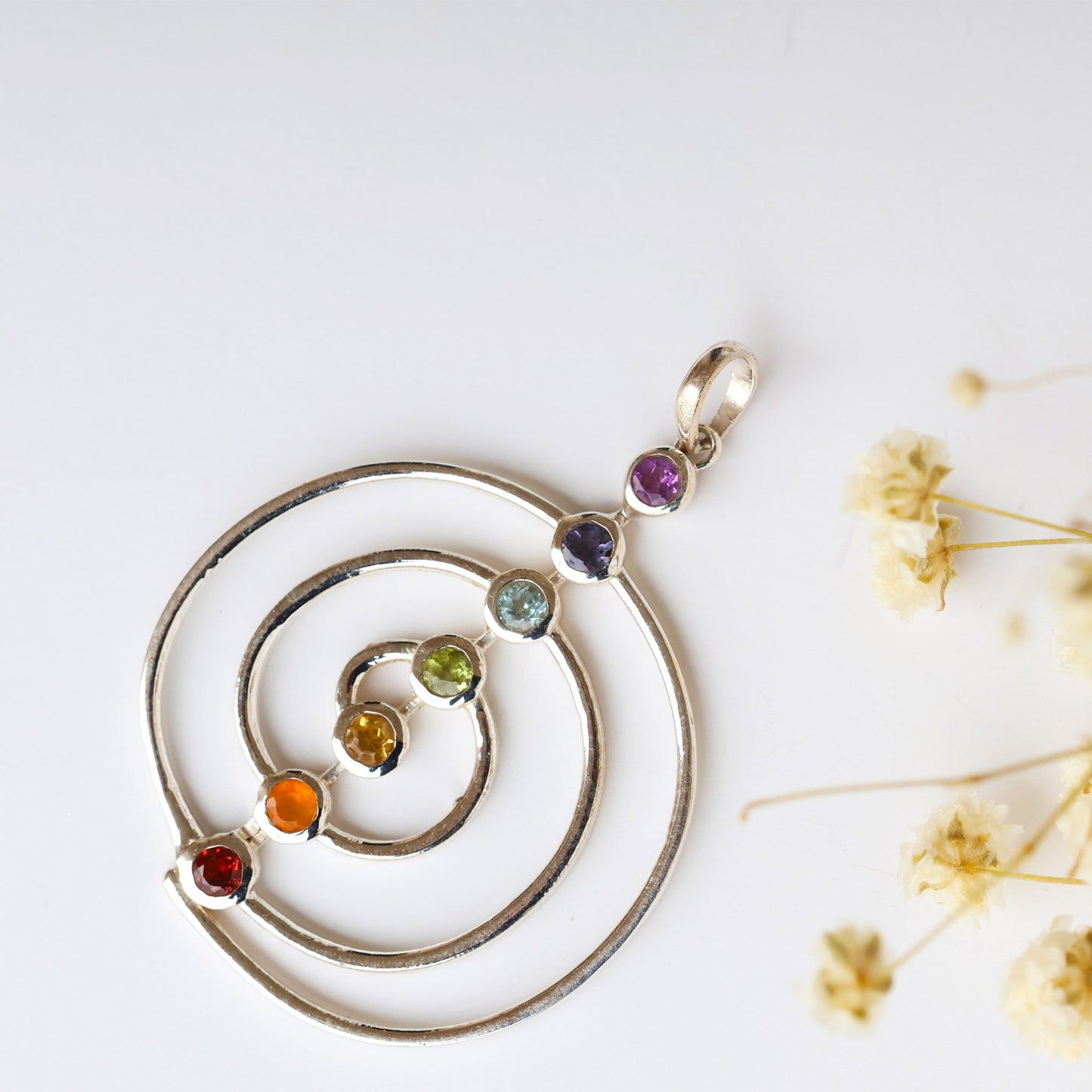 Multicoloured Stones Silver Pendant