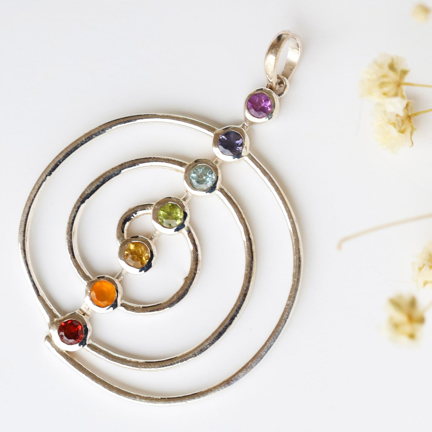 Multicoloured Stones Silver Pendant