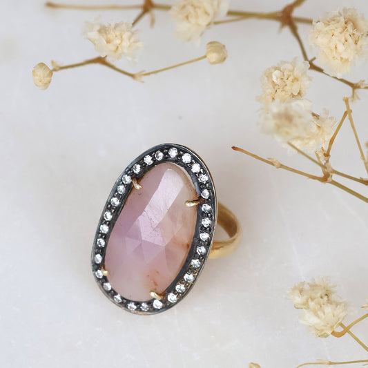 Oval Morganite & Cubic Zirconia Gold Plated Ring