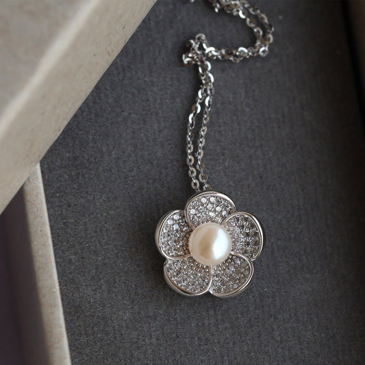 Silver Chain with Rose Pearl Pendant