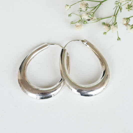 Big Silver Oval Earrings