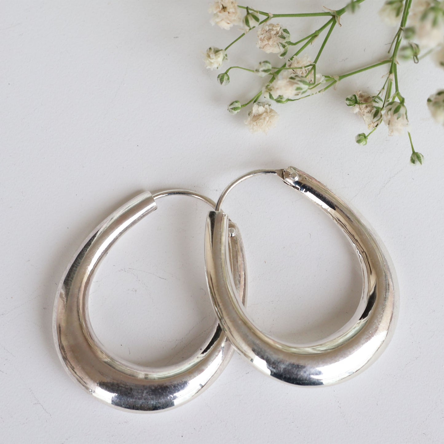 Big Silver Oval Earrings