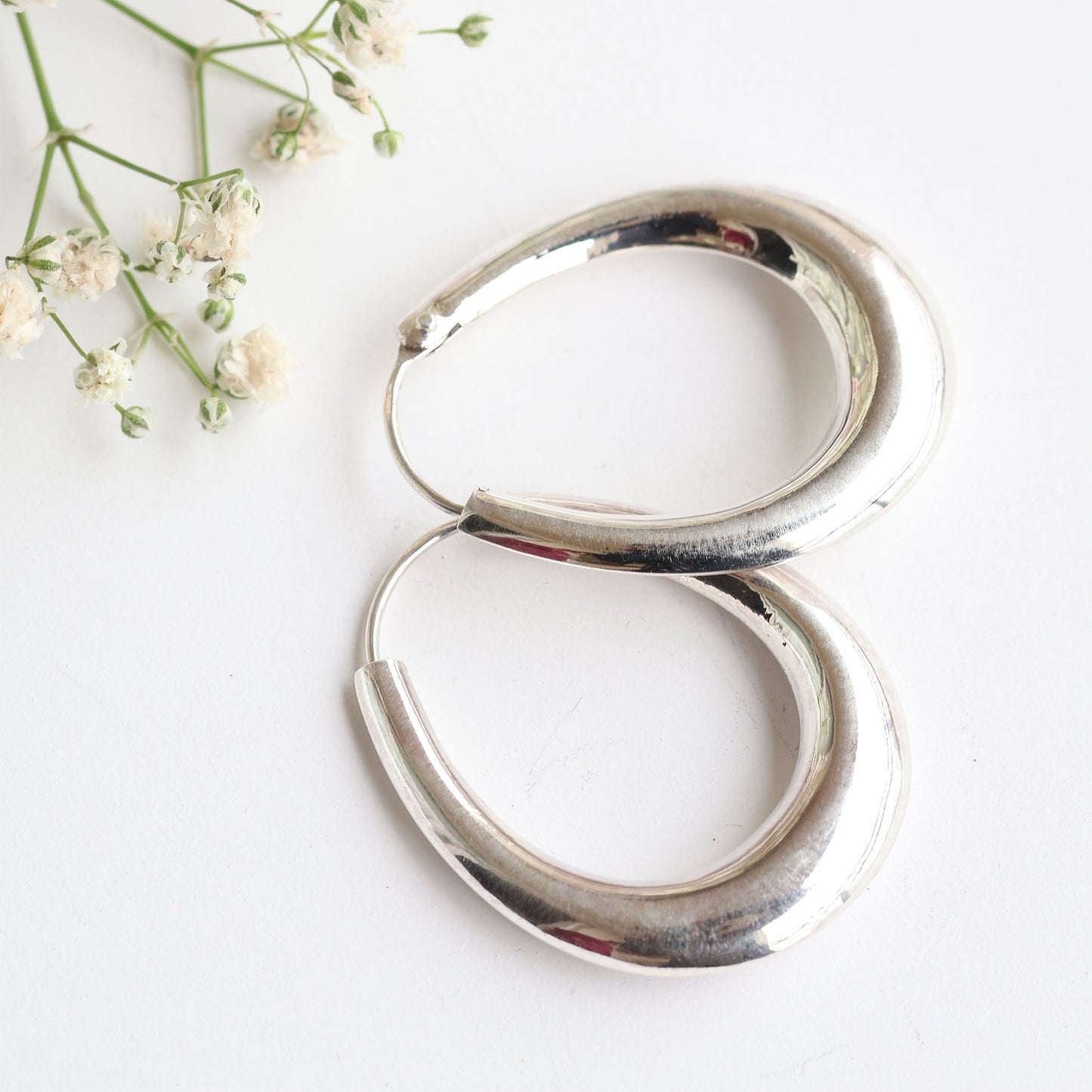 Big Silver Oval Earrings