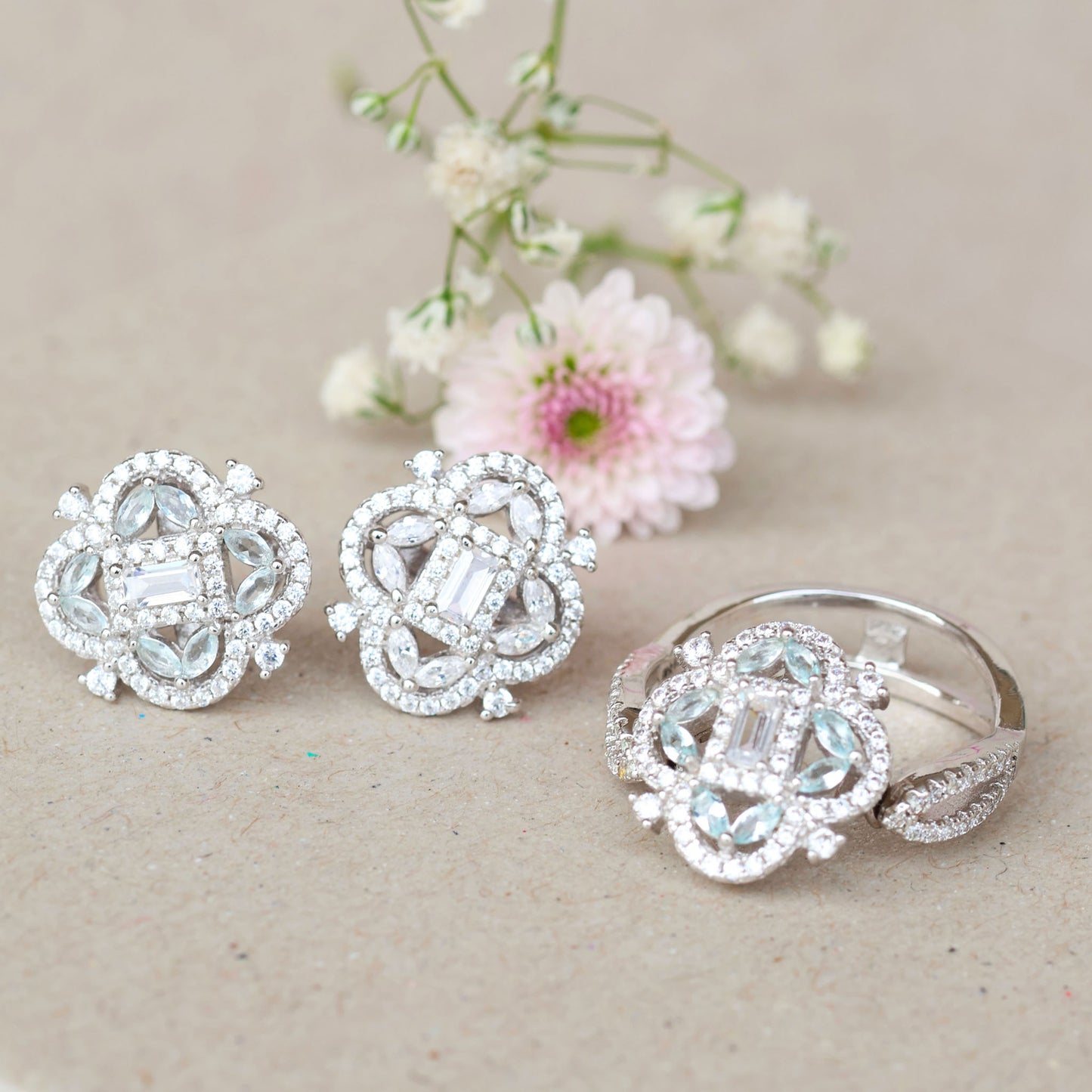 Silver & Cubic Zirconia Earrings and Ring Set