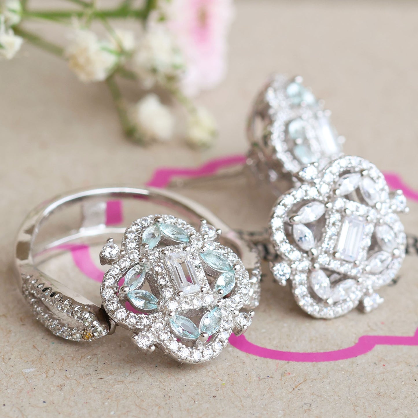 Silver & Cubic Zirconia Earrings and Ring Set